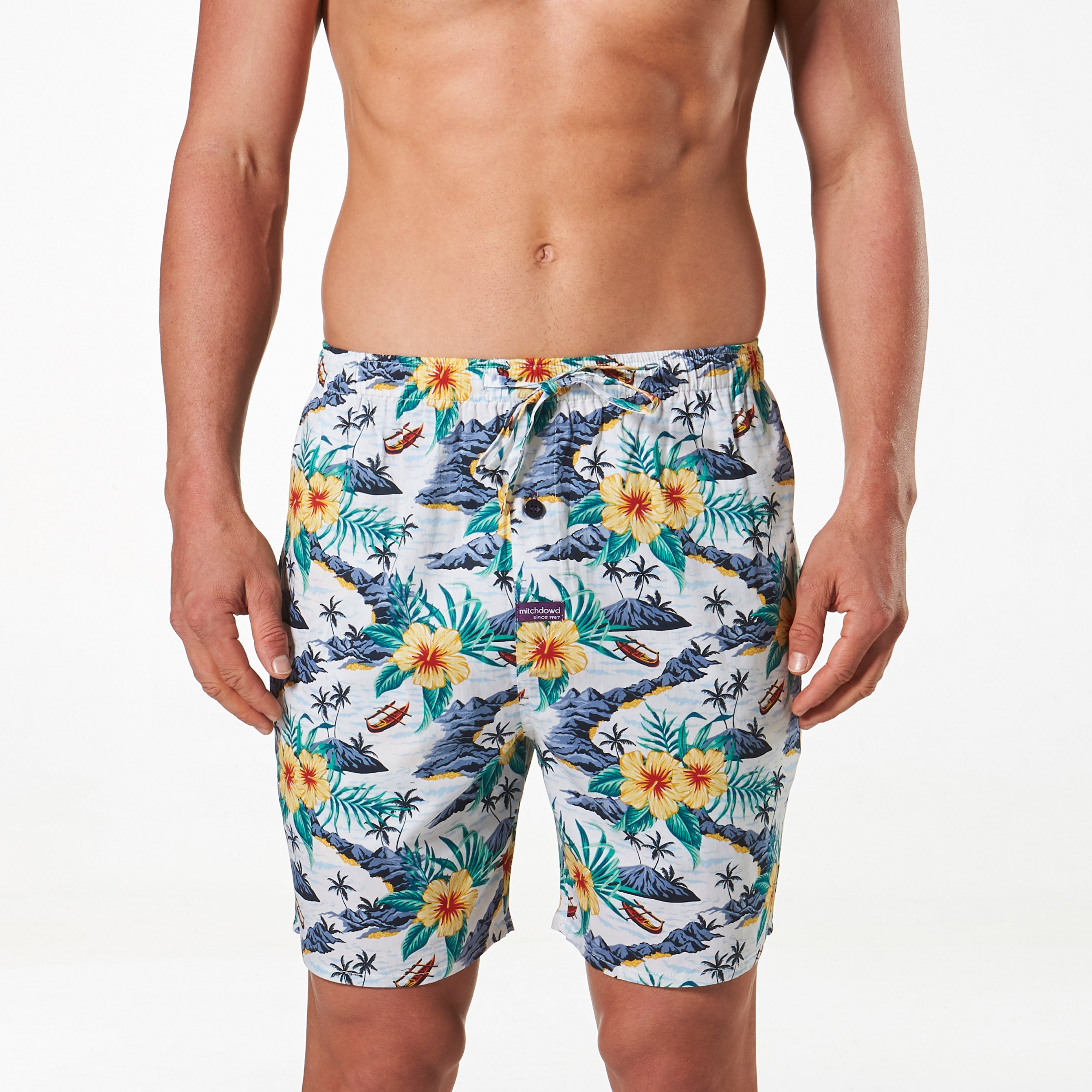 Men's Cotton Pyjama Shorts - Vintage Hawaiian Printed Pyjama Shorts