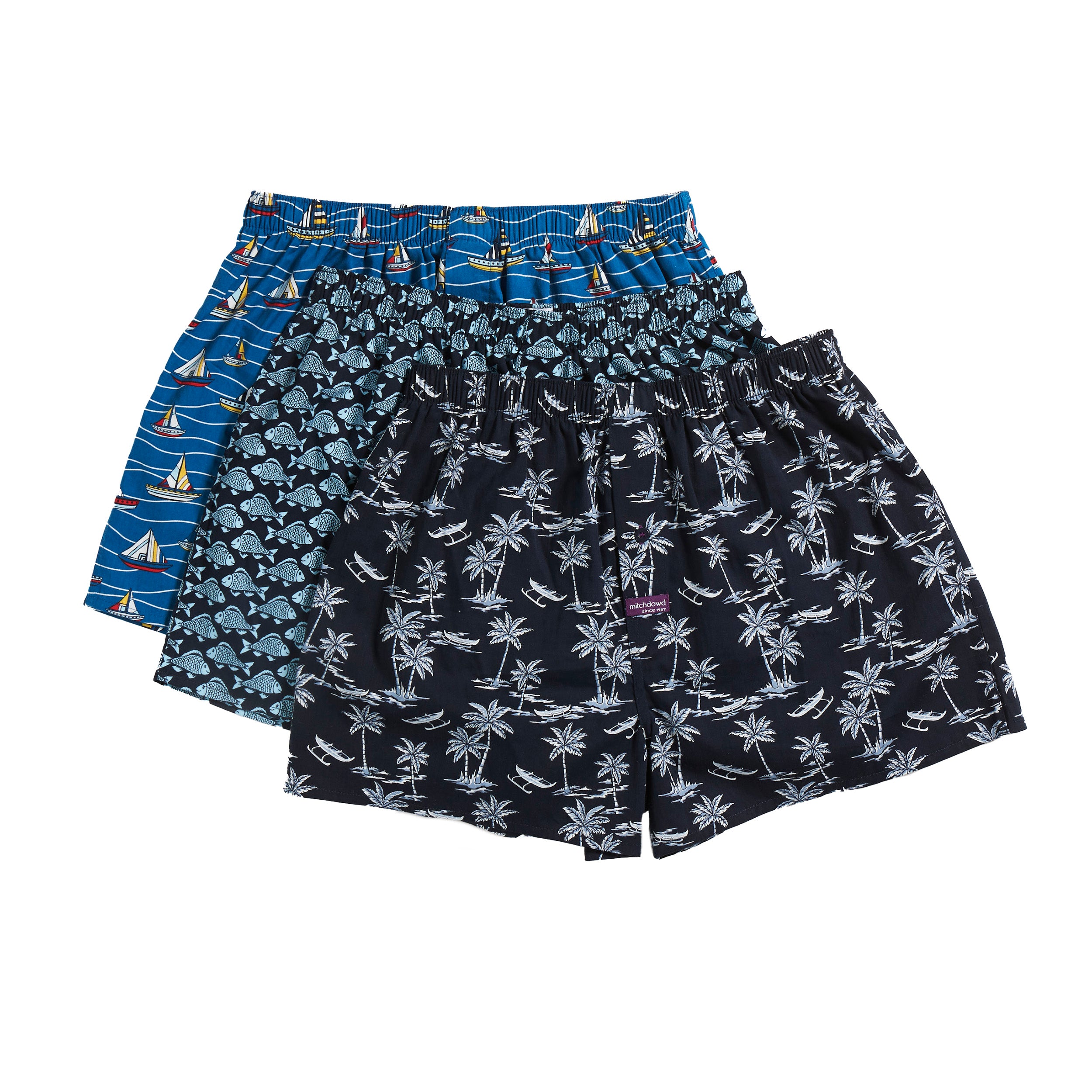 Men's By the Sea Cotton<BR> Printed Boxers 3 <BR>Pack