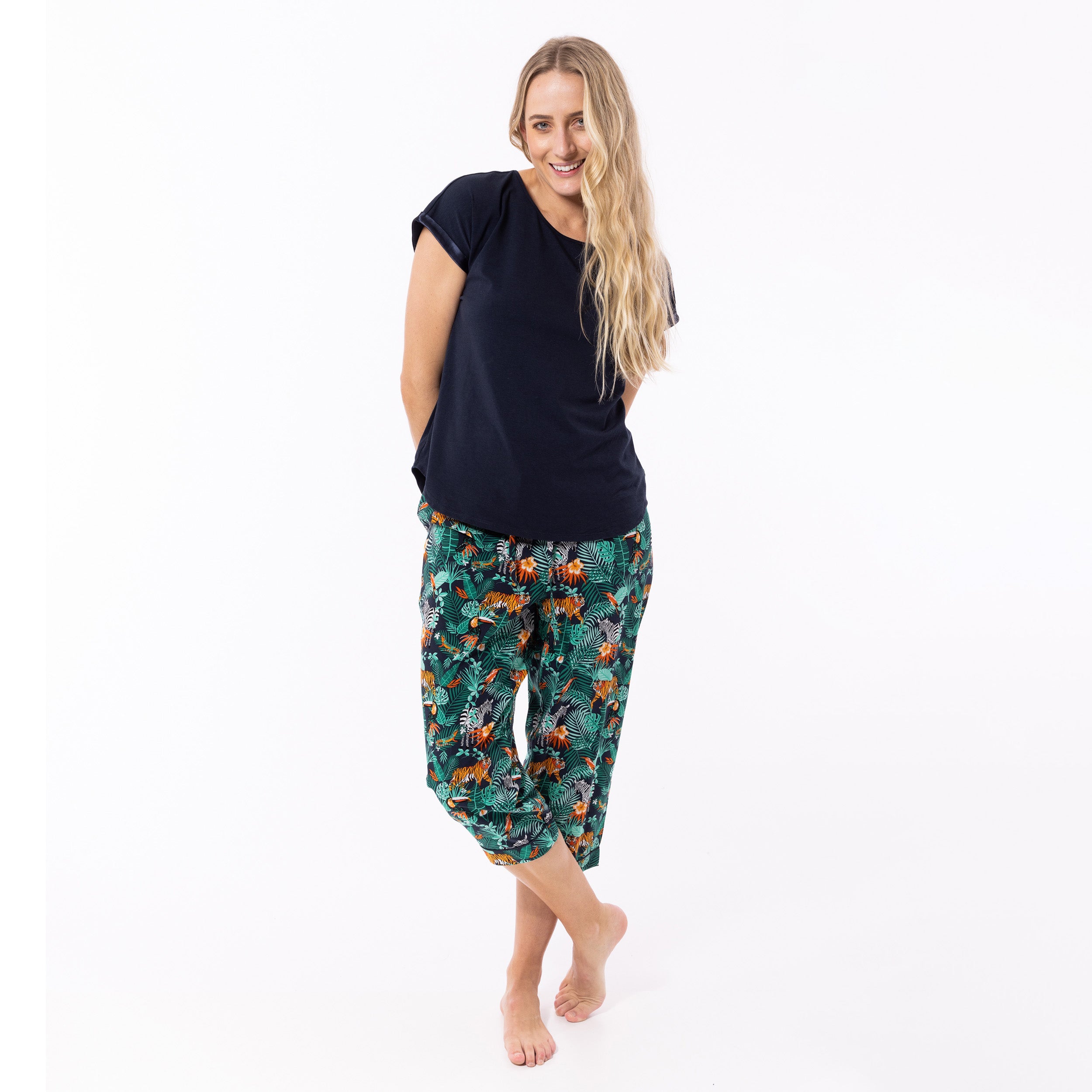 Women's Dark Jungle Woven Pant and Knit Tee Pyjama Set