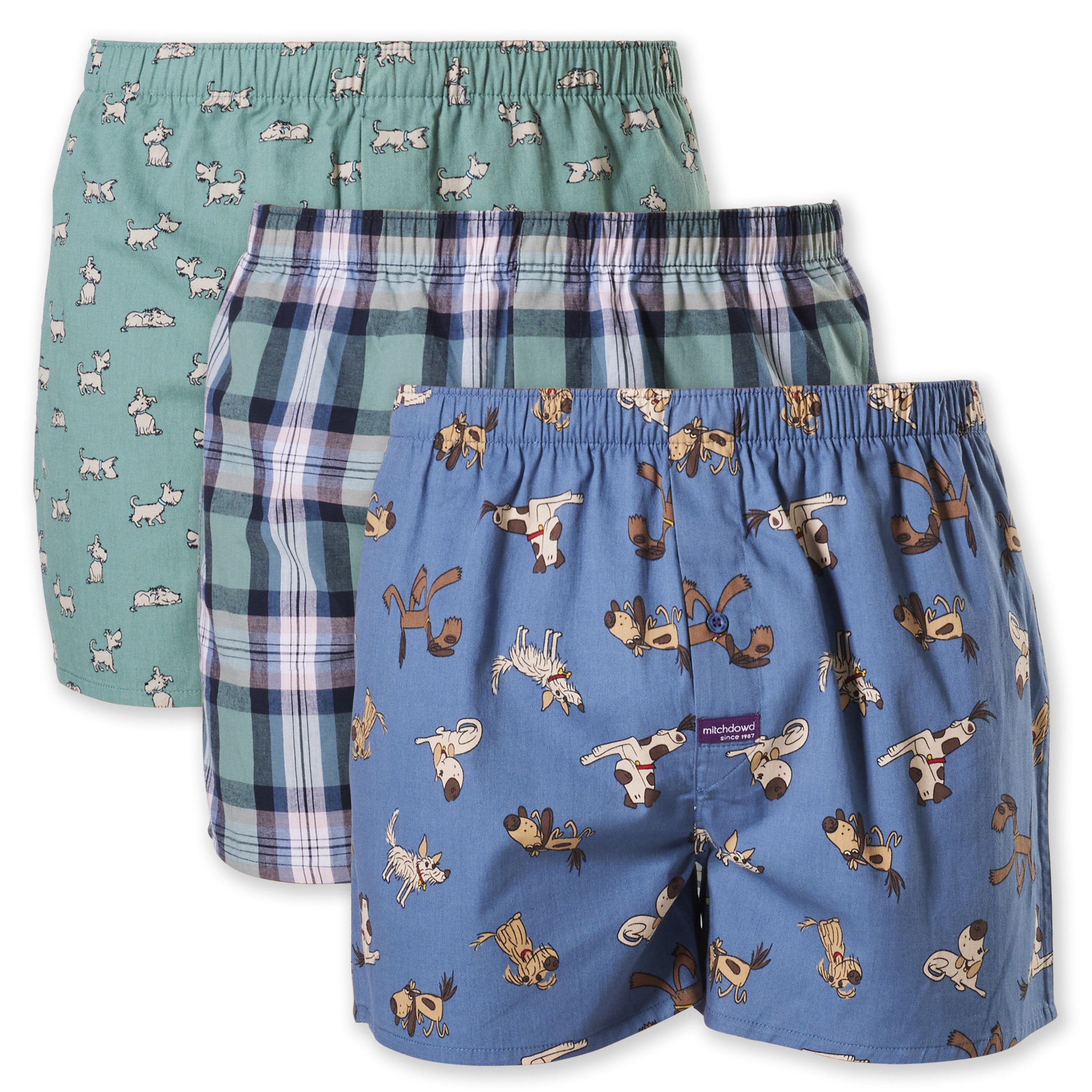 Men's Digging Dogs Cotton Woven Boxer Shorts 3 Pack
