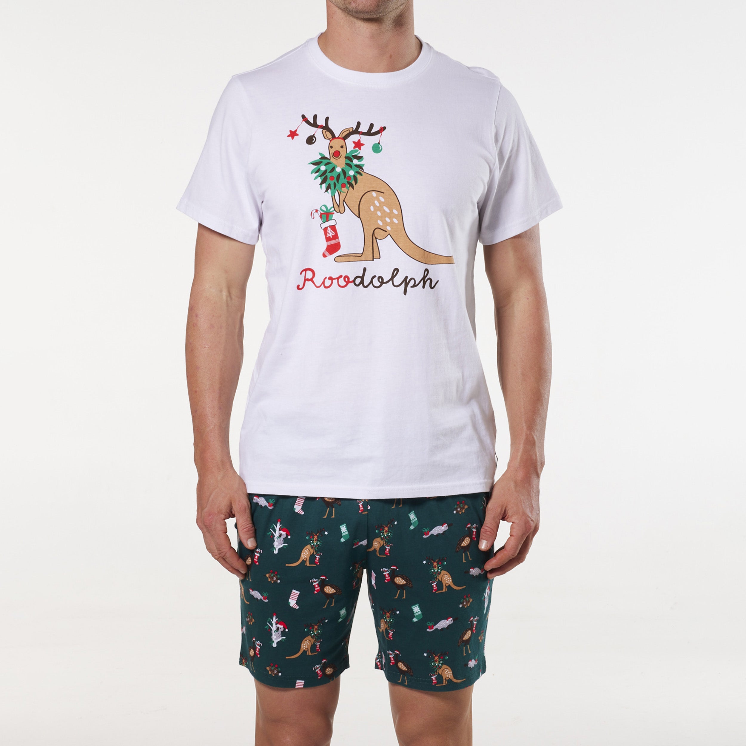 Men's Christmas Aussie Animals Cotton Printed Knit Pyjama Set