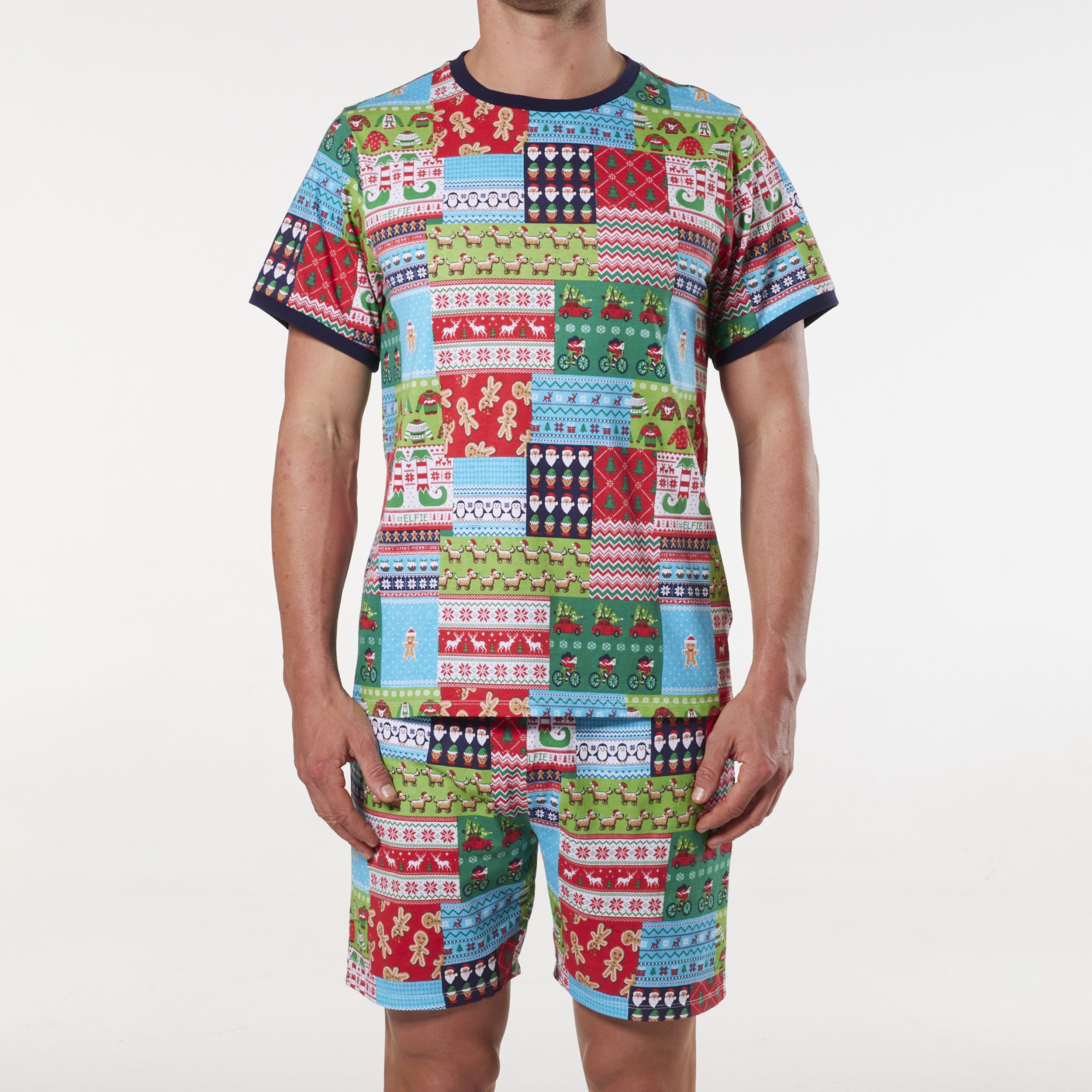 Men's Wrapping Paper Matching Family Pyjama Set with Dog Bandana A RN L % 
