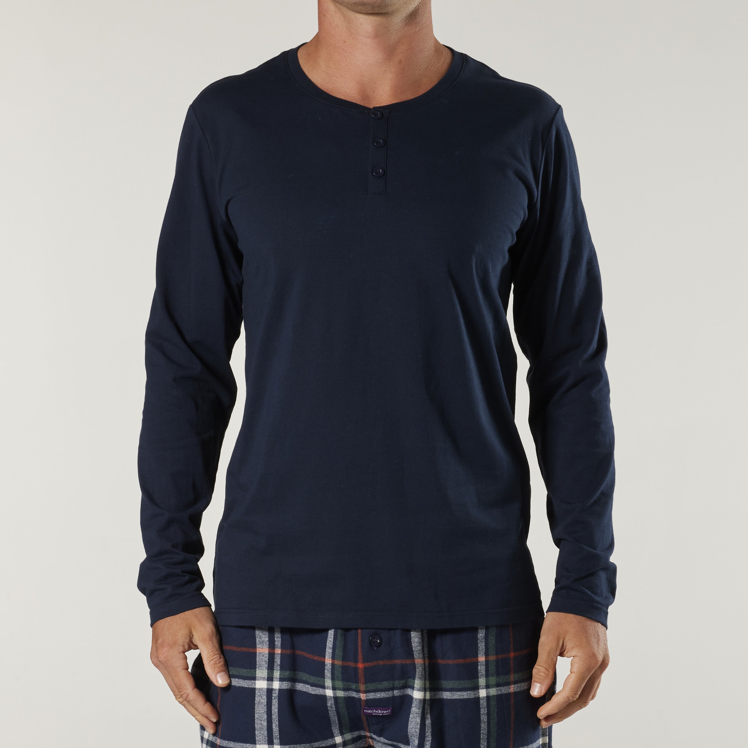 Men's Henley Cotton Long Sleeve Sleep Tee  