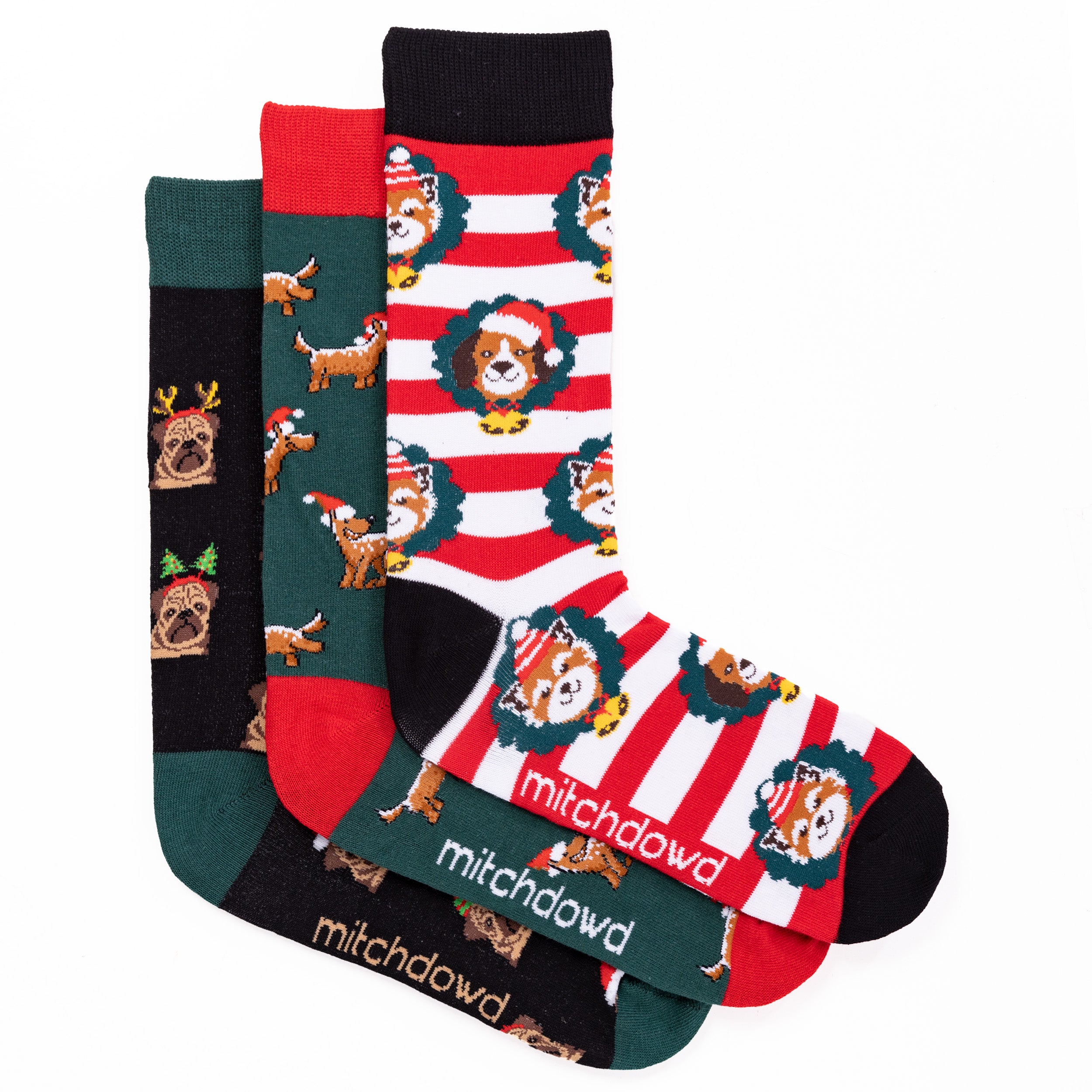 Men's Dog Xmas Cotton Crew Socks 3 Pack Gift Box