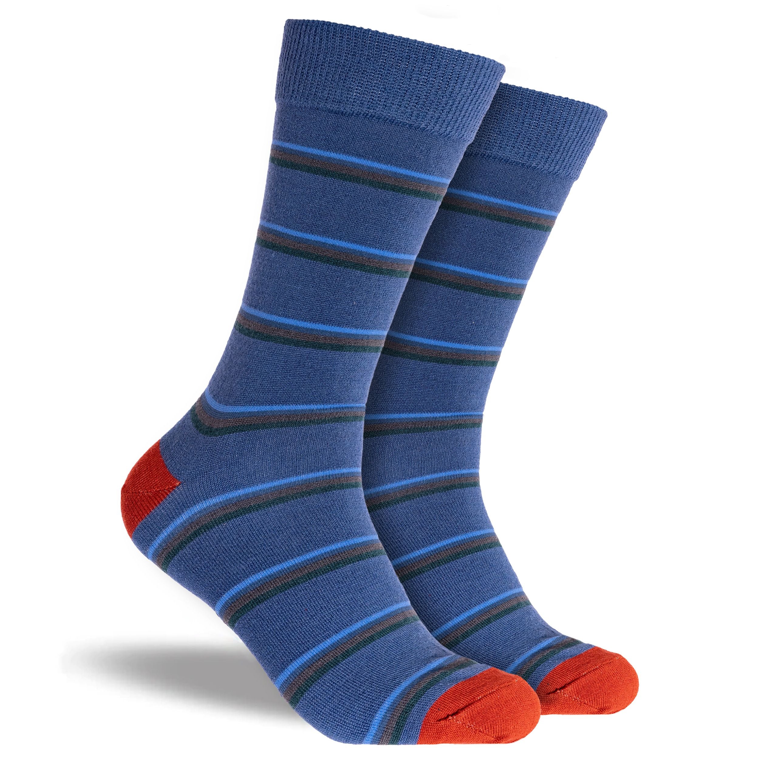 Men's Sunset Stripe Wool Crew Socks - Dark Blue i 