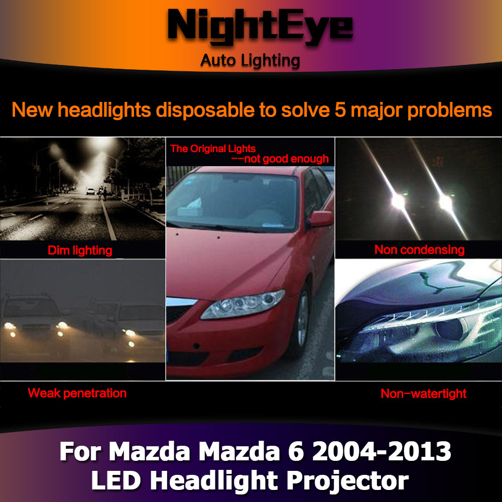 NightEye Car Styling for Mazda 6 Headlights 2004-2013 Mazda6 LED Headlight Universal Type DRL Bi Xenon Lens High Low Beam Parking