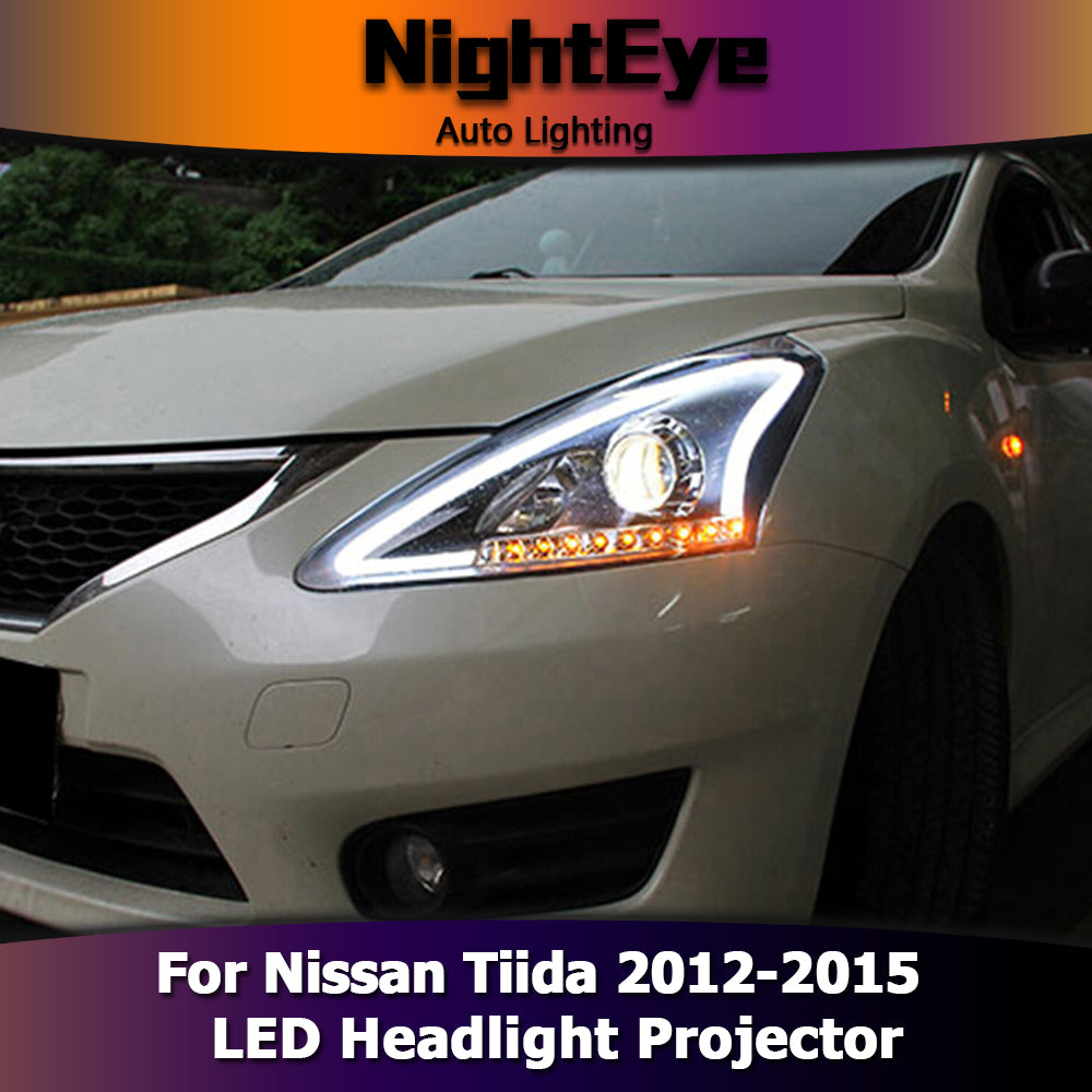 NightEye Car Styling for Nissan Tiida Headlights 2012-2015 New Tiida LED Headlight Signal LED DRL Bi Xenon Lens High Low Beam Parking