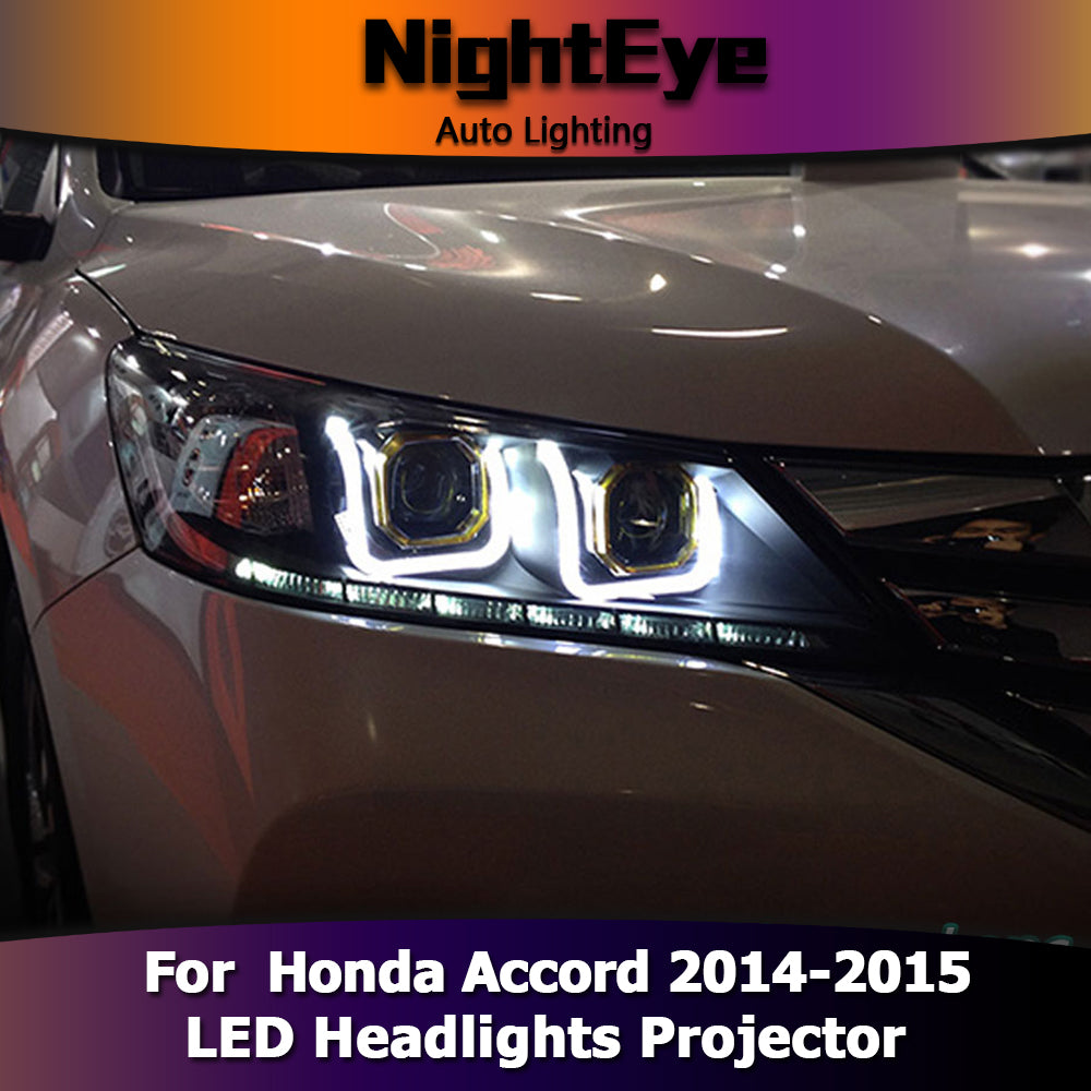 NightEye Car Styling for Honda Accord Headlights 2014-2015 New Accord 9 LED Headlight LED DRL Bi Xenon Lens High Low Beam Parking