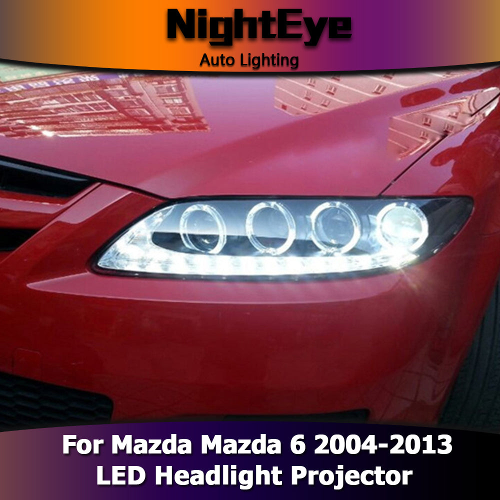 NightEye Car Styling for Mazda 6 Headlights 2004-2013 Mazda6 LED Headlight Angel Eye DRL Bi Xenon Lens High Low Beam Parking