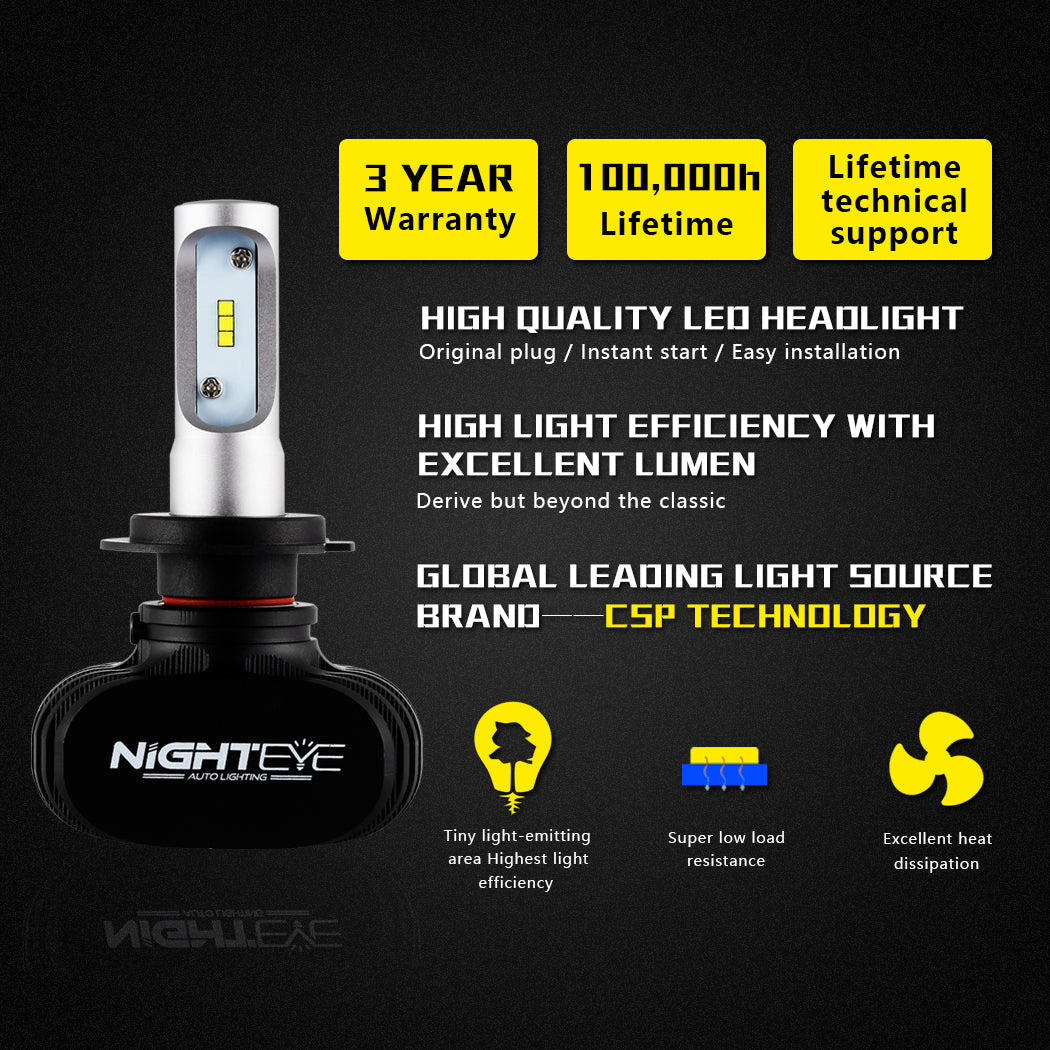 NIGHTEYE H7 8000LM LED Headlight Kit Car Replace Bulbs Fog Light Lamp DRL White