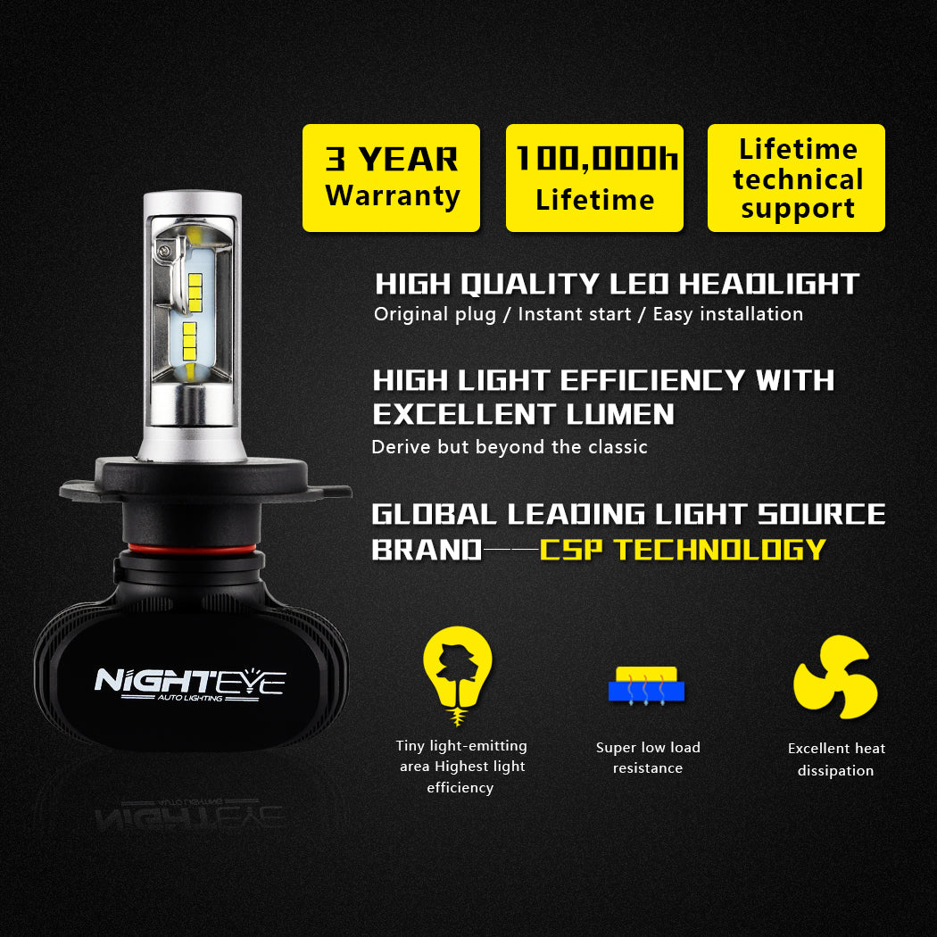 NIGHTEYE 8000LM H4 9003 HB2 Car LED Headlight Kit Replace Bulbs Lamp Hi/Lo Beam