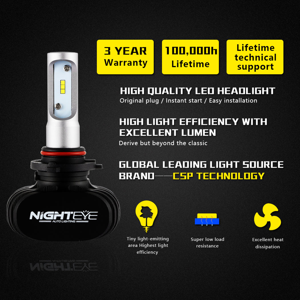 NIGHTEYE 8000LM LED Headlight 9005 HB3 Car Driving Fog Lamp Light Bulbs Replace