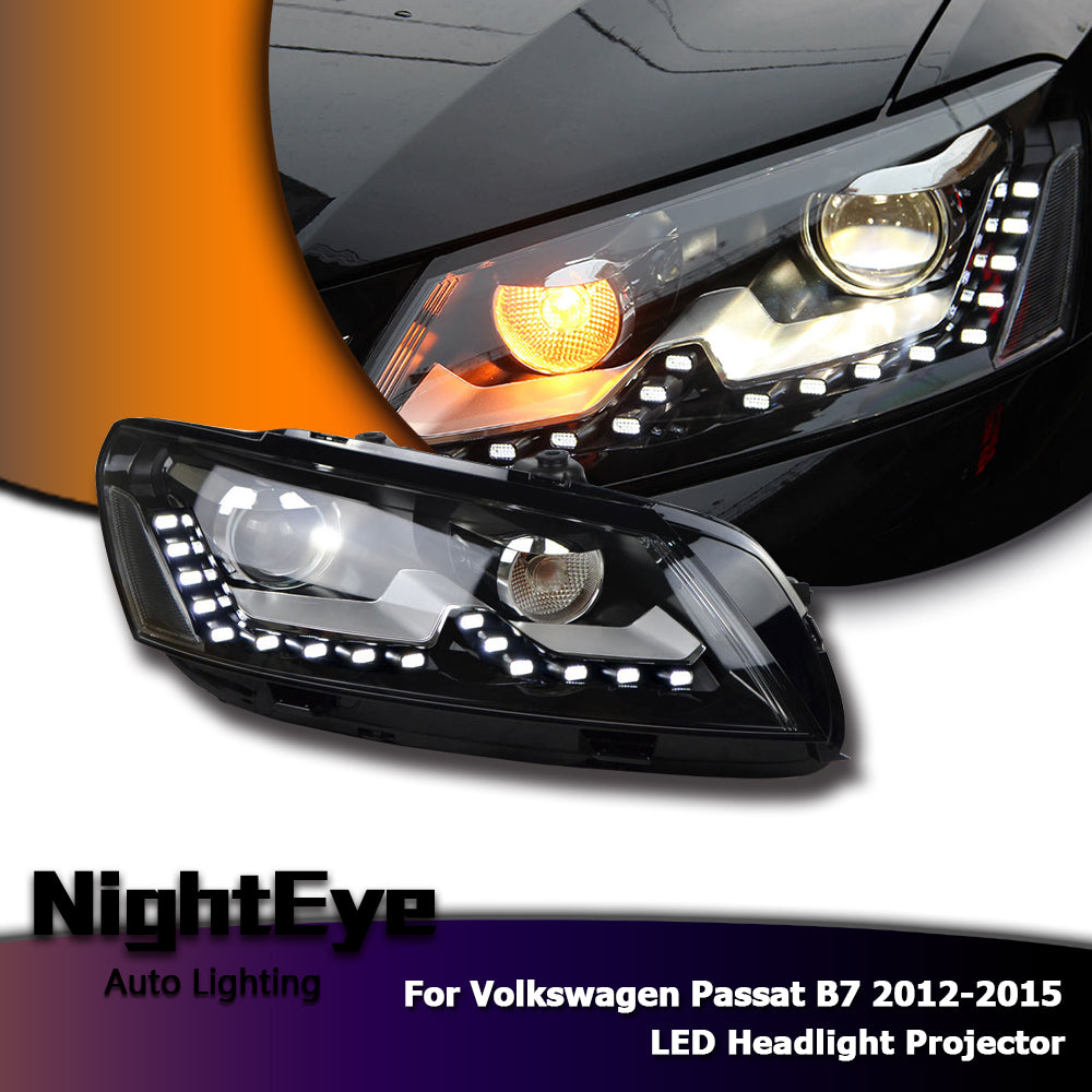 NightEye Car Styling for VW Passat B7 Headlights 2012-2015 US Version LED Headlight DRL Bi Xenon Lens High Low Beam Parking Fog Lamp