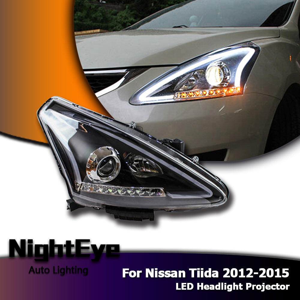 NightEye Car Styling for Nissan Tiida Headlights 2012-2015 New Tiida LED Headlight Signal LED DRL Bi Xenon Lens High Low Beam Parking