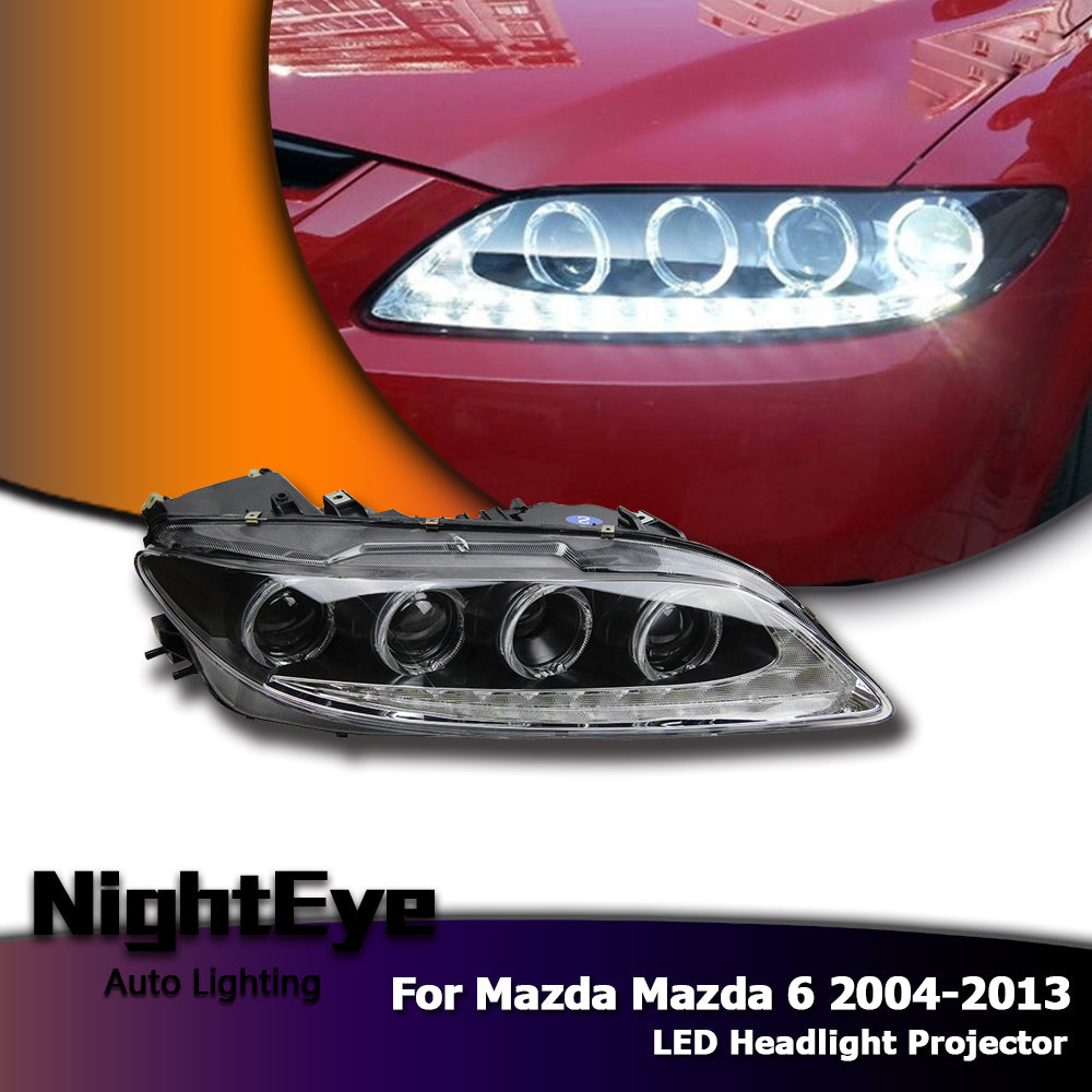 NightEye Car Styling for Mazda 6 Headlights 2004-2013 Mazda6 LED Headlight Angel Eye DRL Bi Xenon Lens High Low Beam Parking
