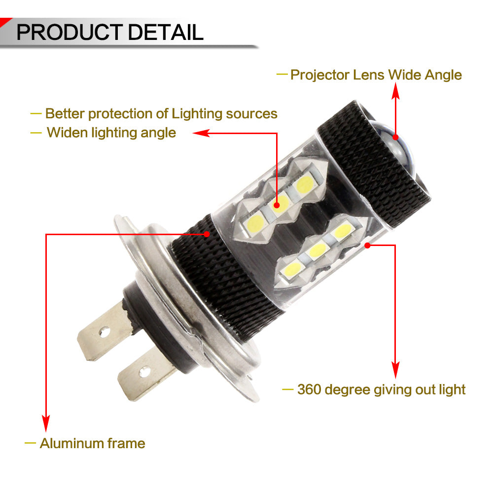 Nighteye H7 80W LED Fog Lights Bulbs Fog light Driving Lamp White Pair Error Free