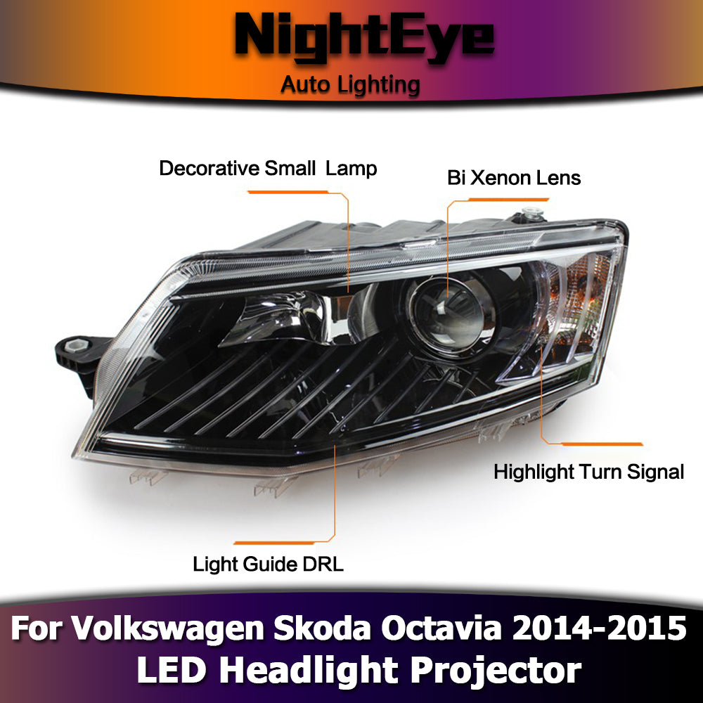 NightEye Car Styling for Skoda Octavia Headlights 2014-2015 New Octavia LED Headlight LED DRL Bi Xenon Lens High Low Beam Parking