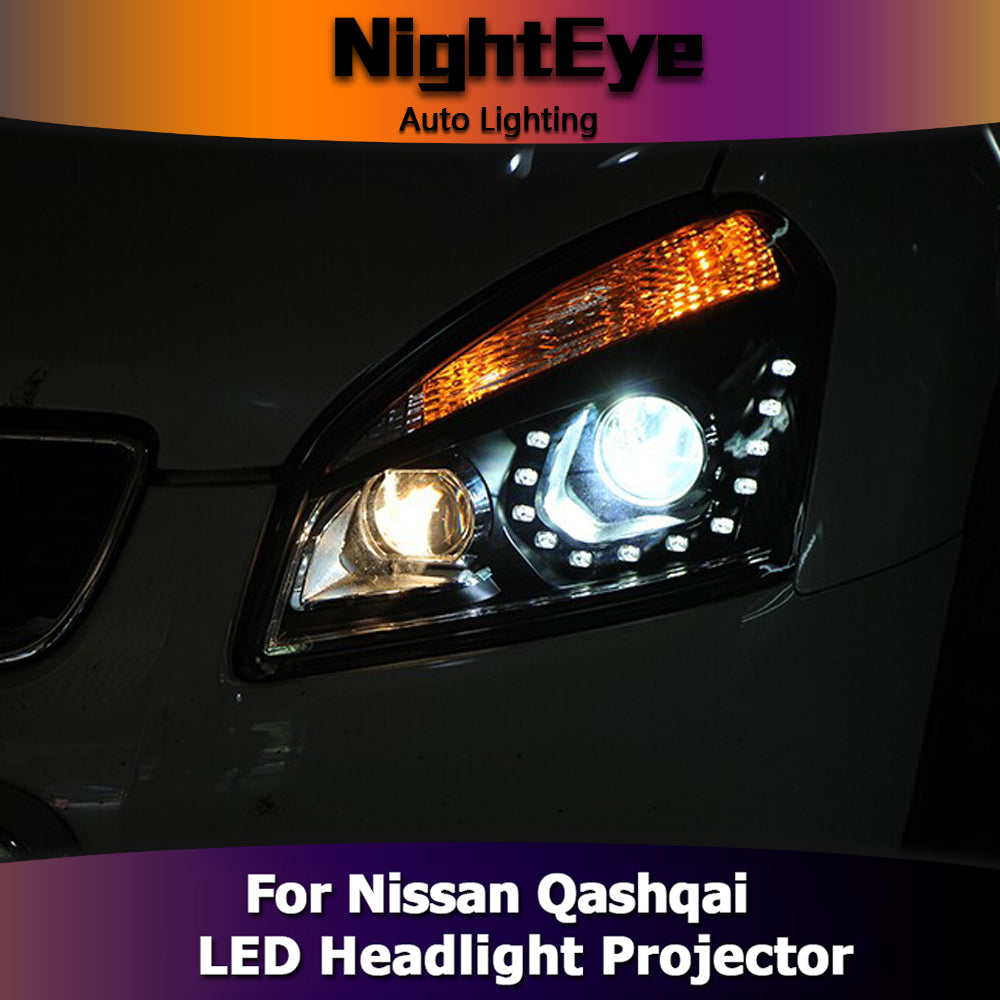 NightEye Car Styling for Nissan Qashqai Headlights Europe Design LED Headlight Signal LED DRL Bi Xenon Lens High Low Beam Parking