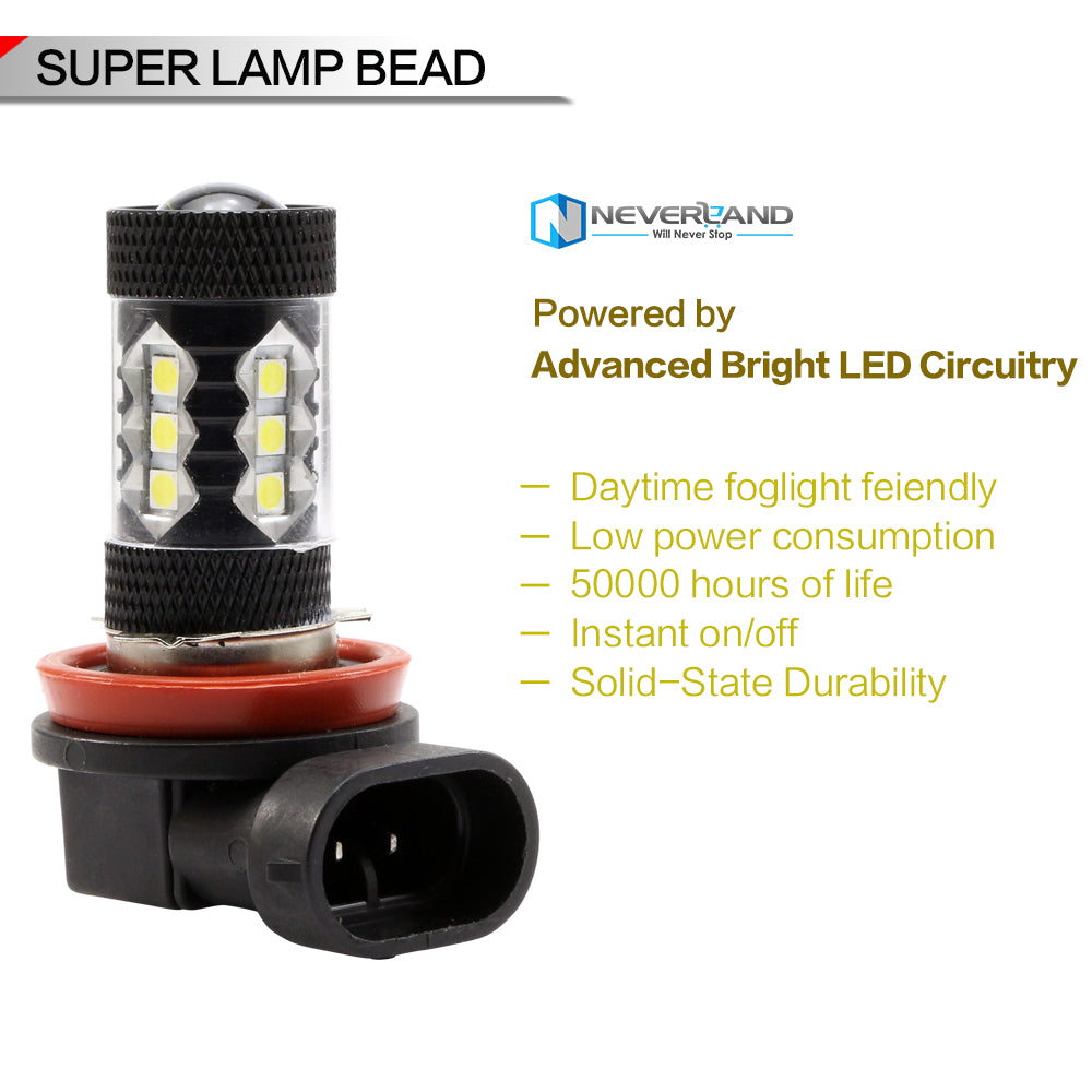 H8 80W LED Fog Lights Bulbs Fog light Driving Lamp White Pair Error Free