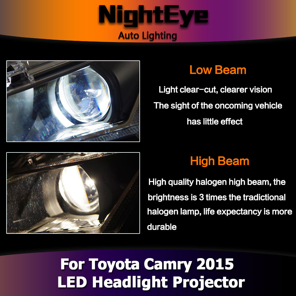 NightEyeCar Styling for Toyota Camry V55 Headlights 2015 New Camry LED Headlight DRL Bi Xenon Lens High Low Beam Parking Fog Lamp