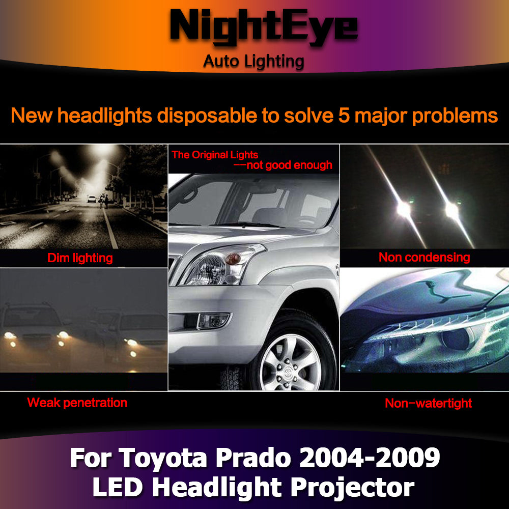 NightEye Car Styling for Toyota Prado Headlights 2004-2009 Prado LC150 LED Headlight LED DRL Bi Xenon Lens High Low Beam Parking