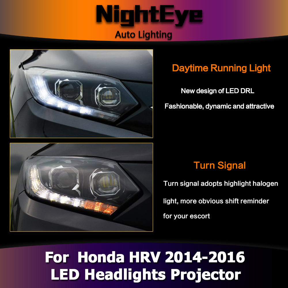 NightEye Car Styling for Honda HRV Headlights 2014-2016 Vezel LED Headlight DRL Bi Xenon Lens High Low Beam Parking Fog Lamp