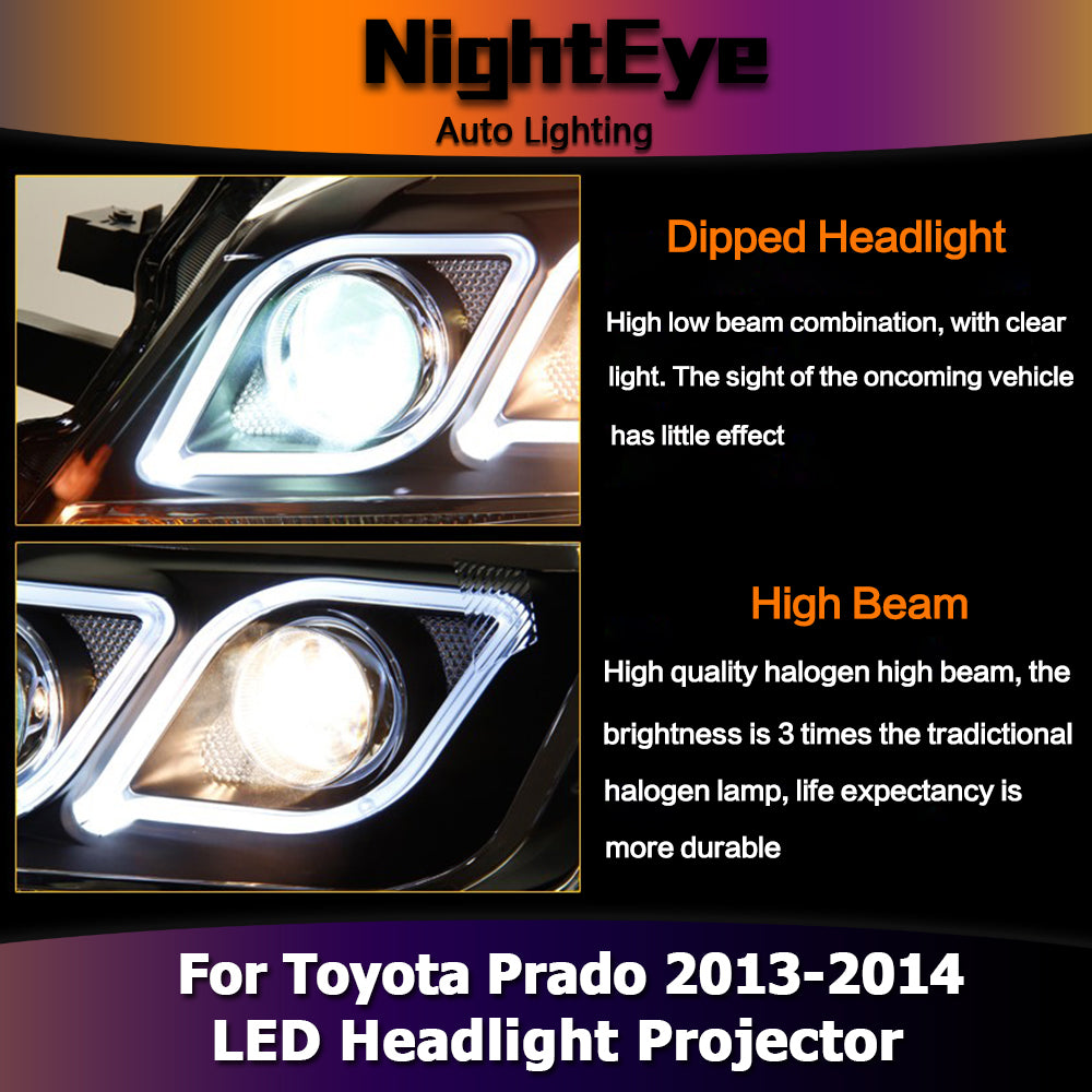 NightEye One-Stop Shopping Styling for Prado LED Headlights 2013-2014 New Prado DRL Lens Double Beam H7 HID Xenon Car Accessories