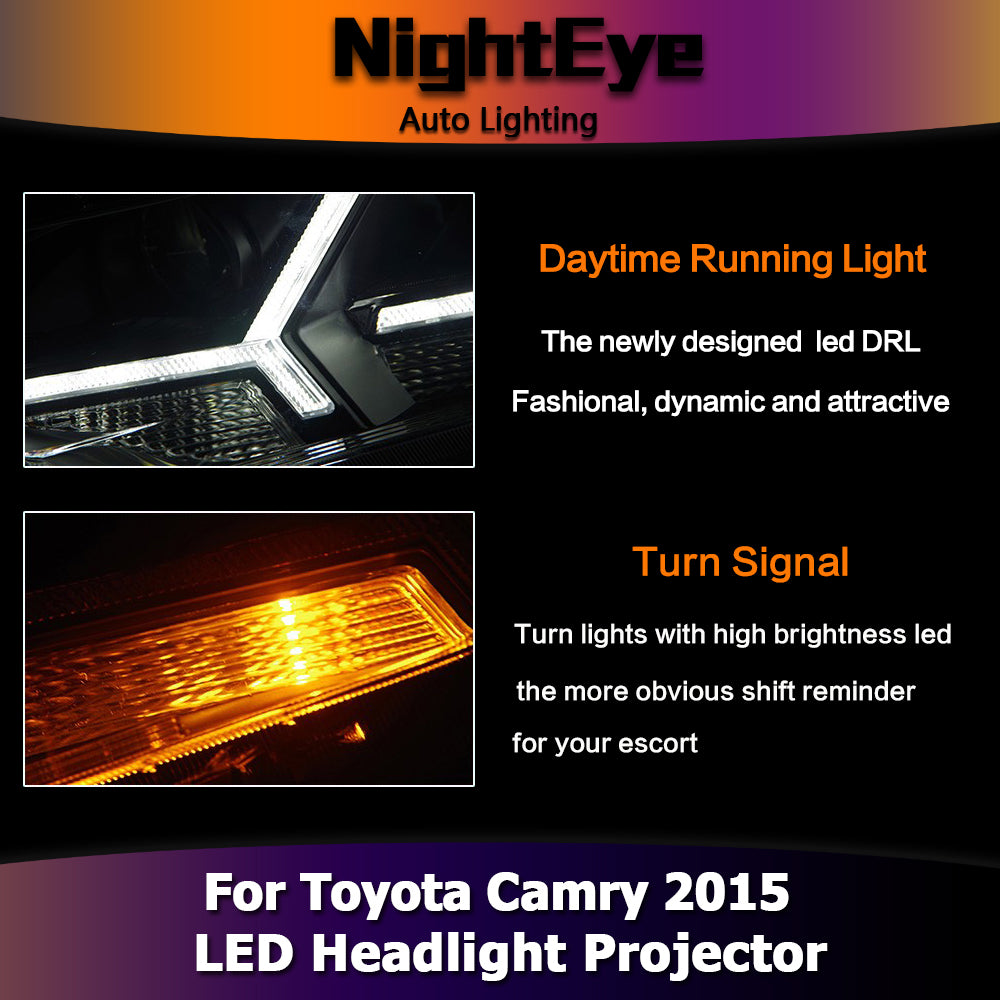 NightEyeCar Styling for Toyota Camry V55 Headlights 2015 New Camry LED Headlight DRL Bi Xenon Lens High Low Beam Parking Fog Lamp