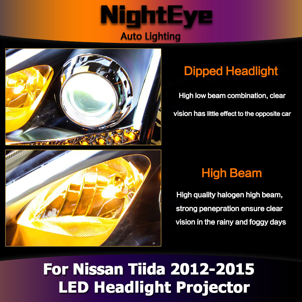 NightEye Car Styling for Nissan Tiida Headlights 2012-2015 New Tiida LED Headlight Signal LED DRL Bi Xenon Lens High Low Beam Parking