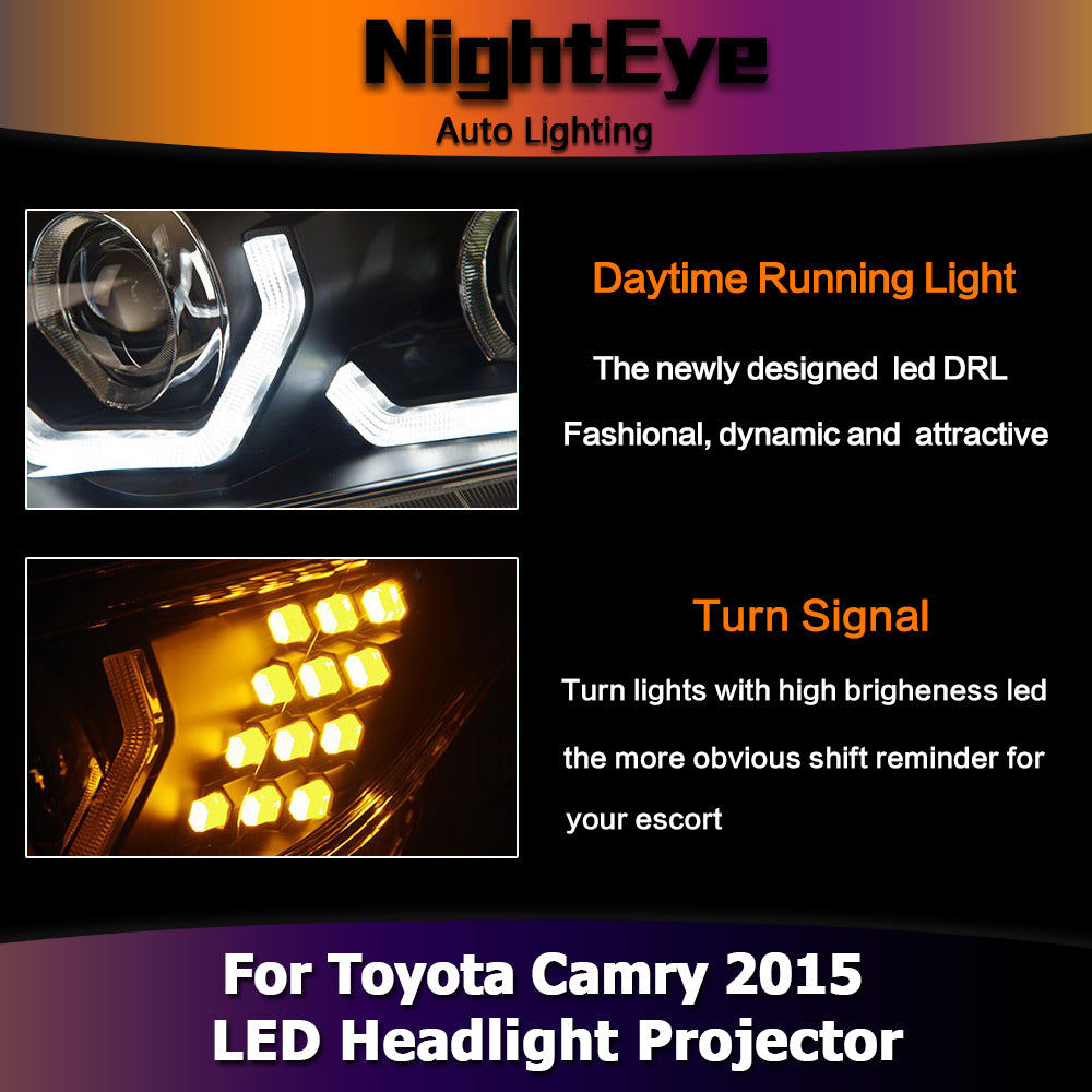 NightEye Car Styling for Toyota Camry Headlights New Camry V55 LED Headlight DRL Bi Xenon Lens High Low Beam Parking Fog Lamp