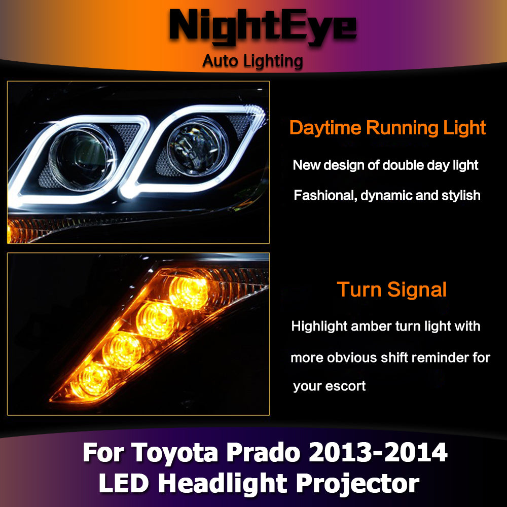 NightEye One-Stop Shopping Styling for Prado LED Headlights 2013-2014 New Prado DRL Lens Double Beam H7 HID Xenon Car Accessories