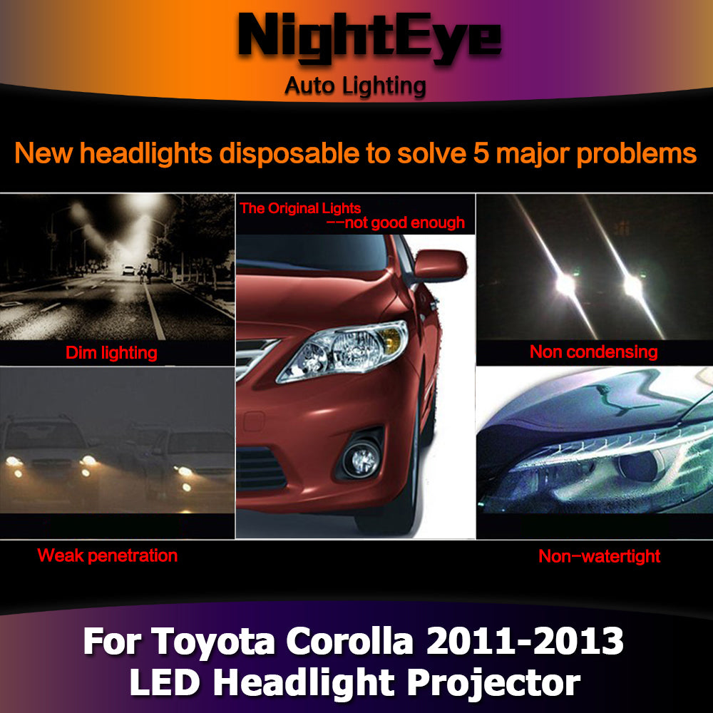 NightEyeCar Car Styling for Toyota Corolla Headlights 2011-2013 Angel Eye LED Headlight DRL Bi Xenon Lens High Low Beam Parking Fog Lamp