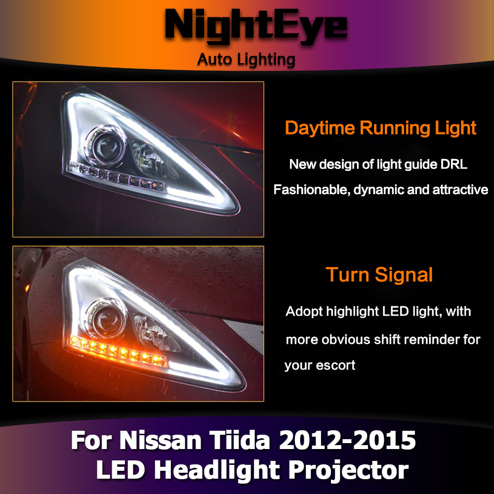 NightEye Car Styling for Nissan Tiida Headlights 2012-2015 New Tiida LED Headlight Signal LED DRL Bi Xenon Lens High Low Beam Parking