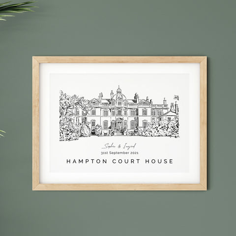 Personalised wedding venue illustration print - Hampton court House - Com Bossa