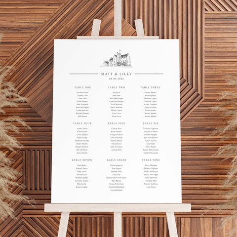 Rowallan Castle Wedding Venue Illustration Table Seating Plan - Com Bossa 