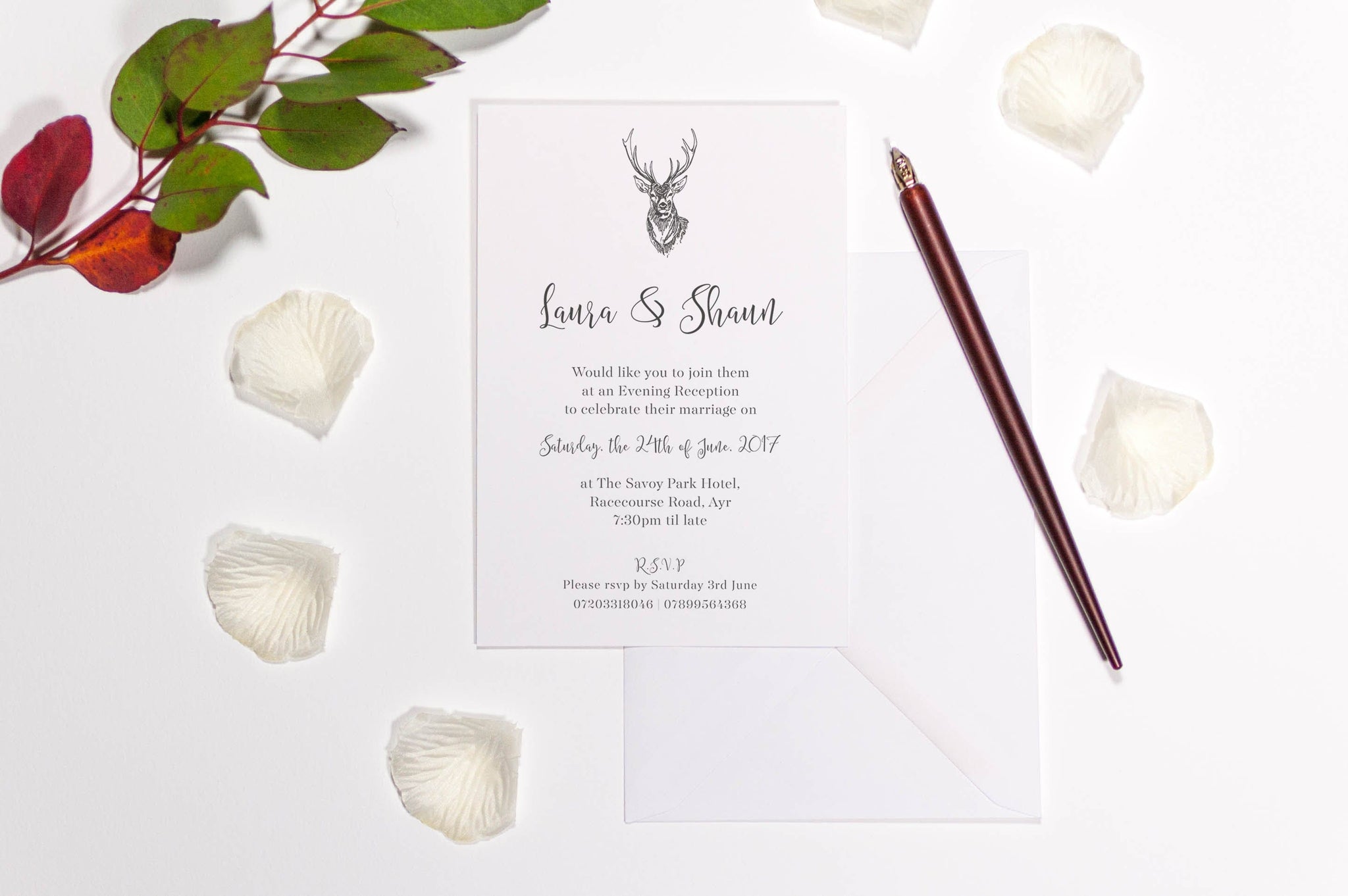 Calligraphy and Stag Wedding Invitation, HD Digital Print