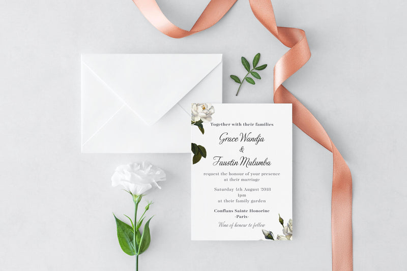White Rose Wedding Invitation, HD Digital Print – Com Bossa, Luxury Wedding  Stationery