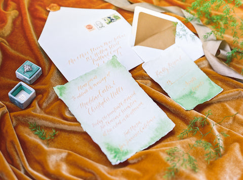 mint green gold wedding invitation set