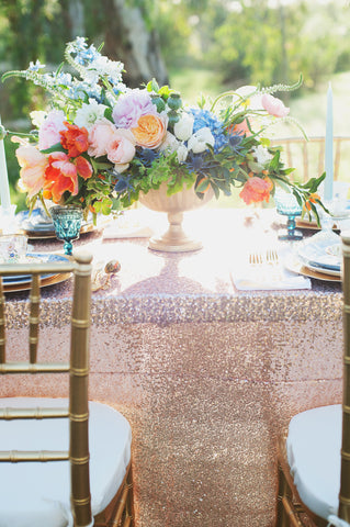 Champagne sequin tablecloth setting