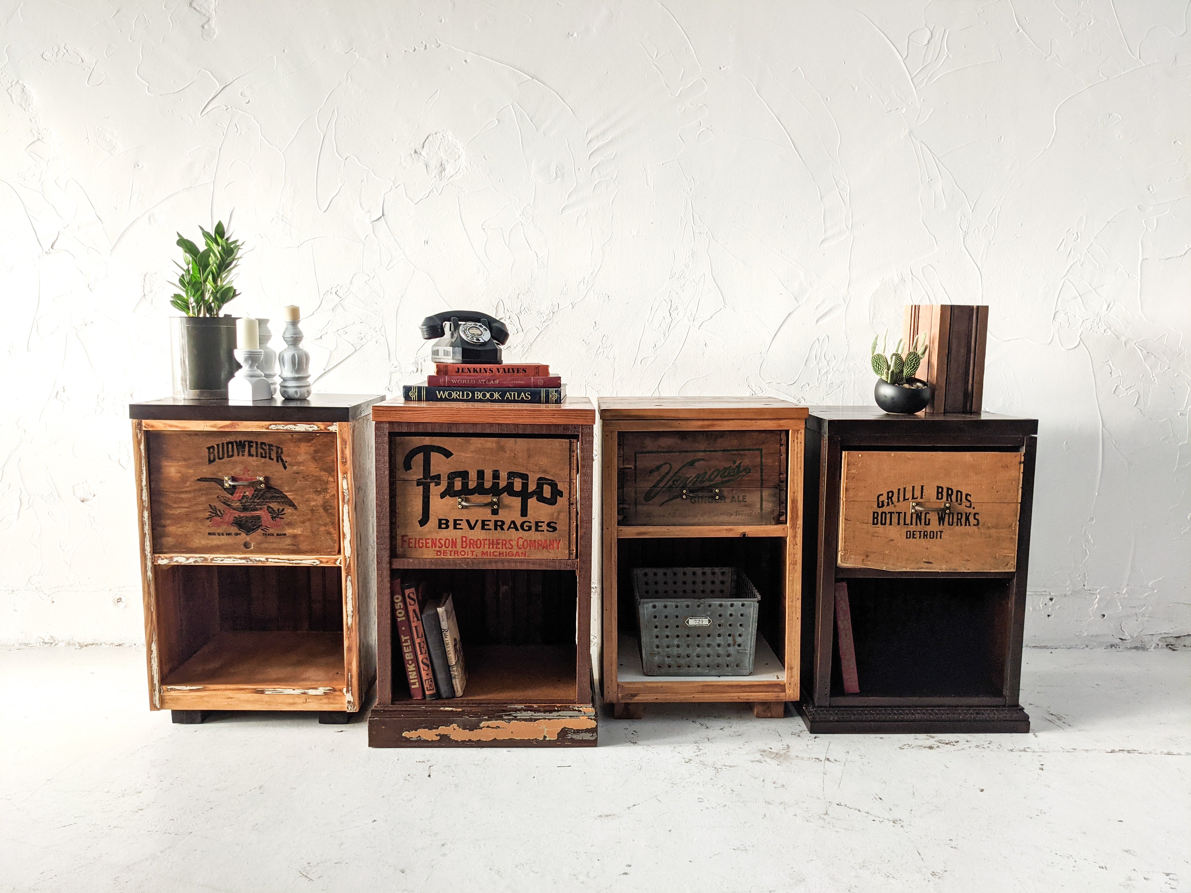 Styled set of four crate end tables in our collection.