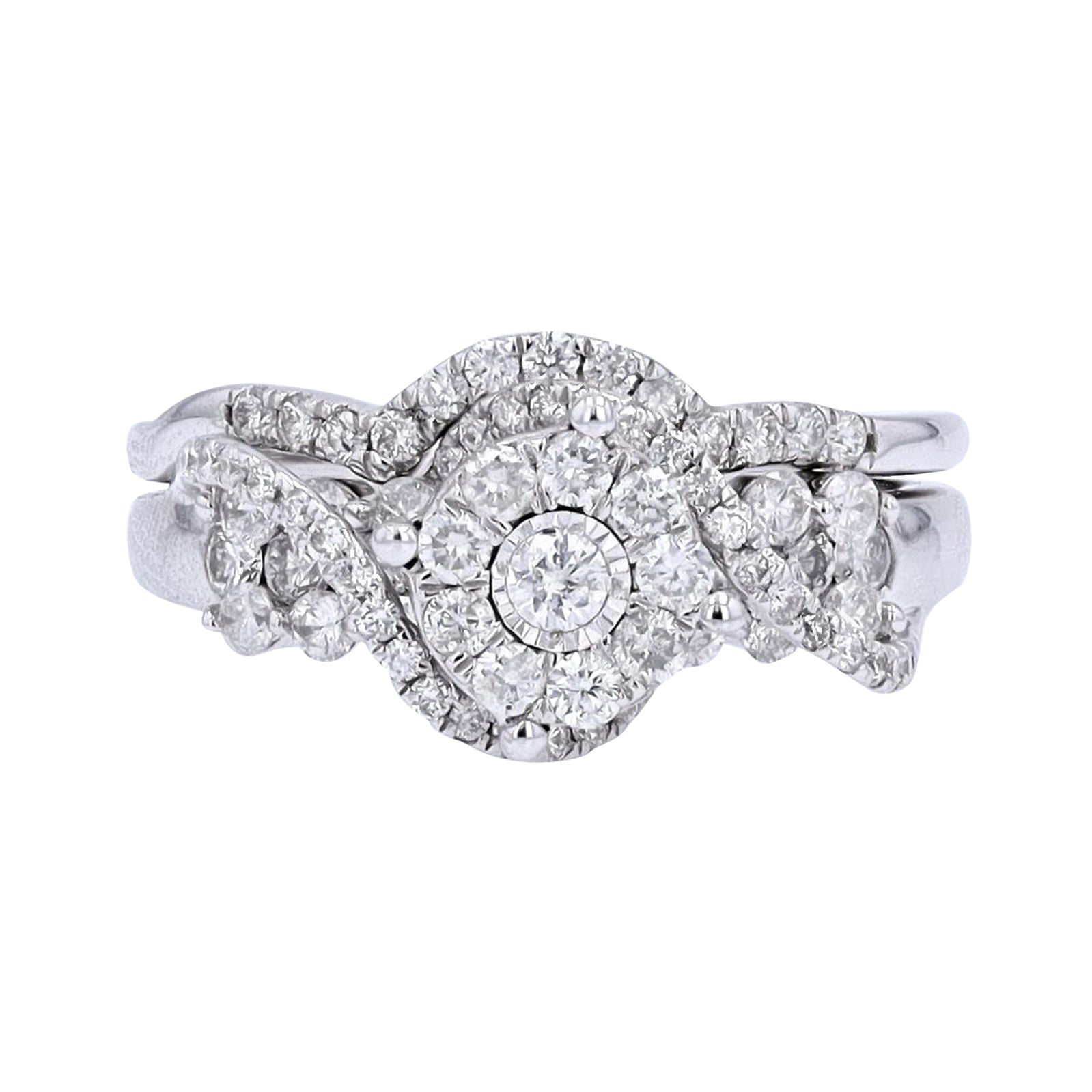10K WG 1 CTW Diamond Cluster Bridal Set