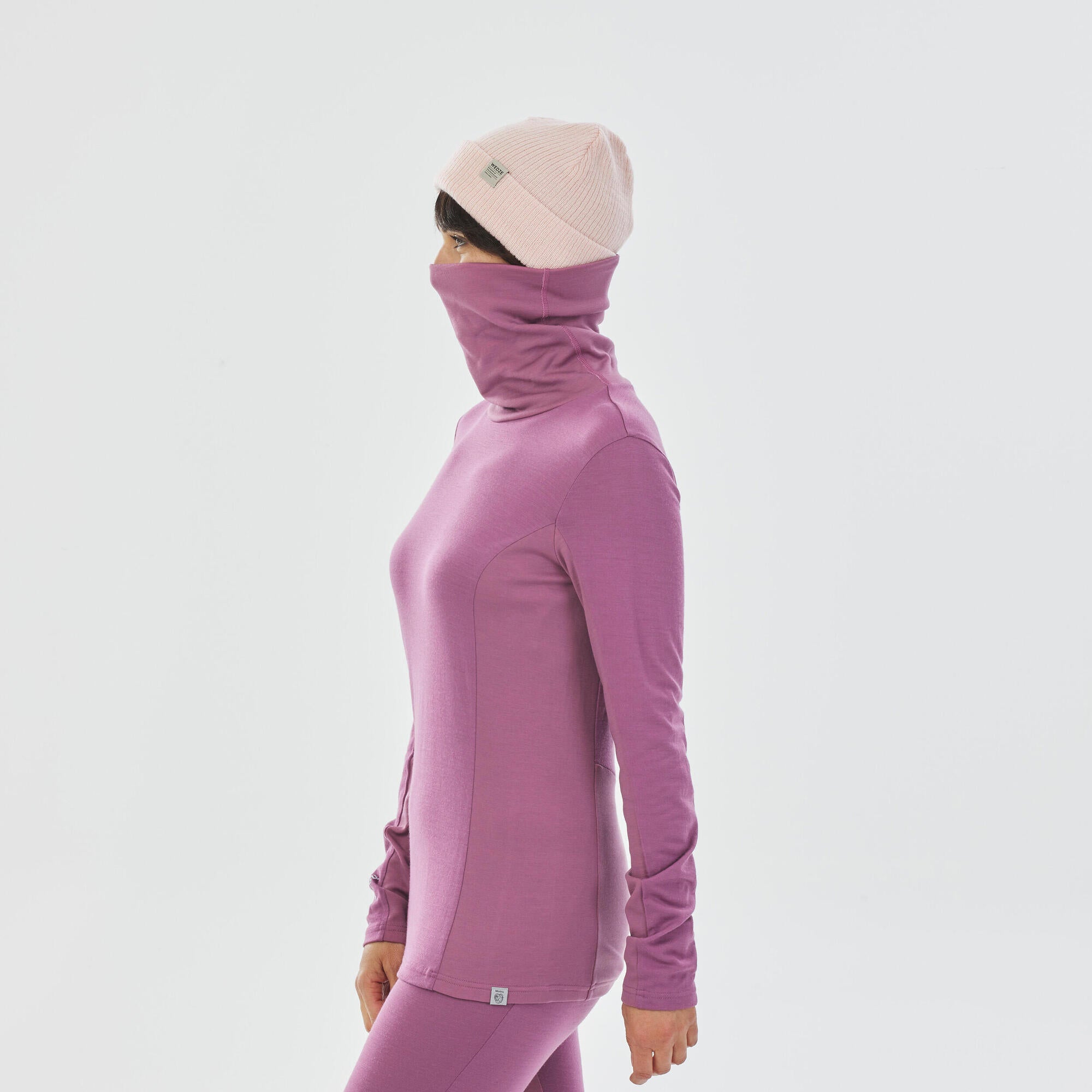 Women's Ski Base Layer Top - BL 900 Wool neck -Pink-image-4