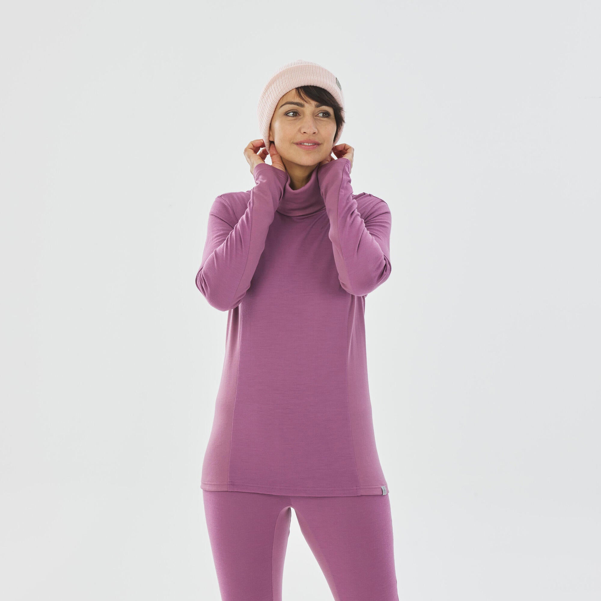 Women's Ski Base Layer Top - BL 900 Wool neck -Pink-image-0