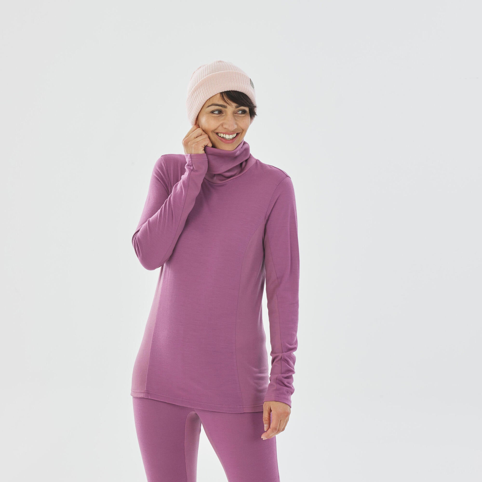 Women's Ski Base Layer Top - BL 900 Wool neck -Pink-image-3