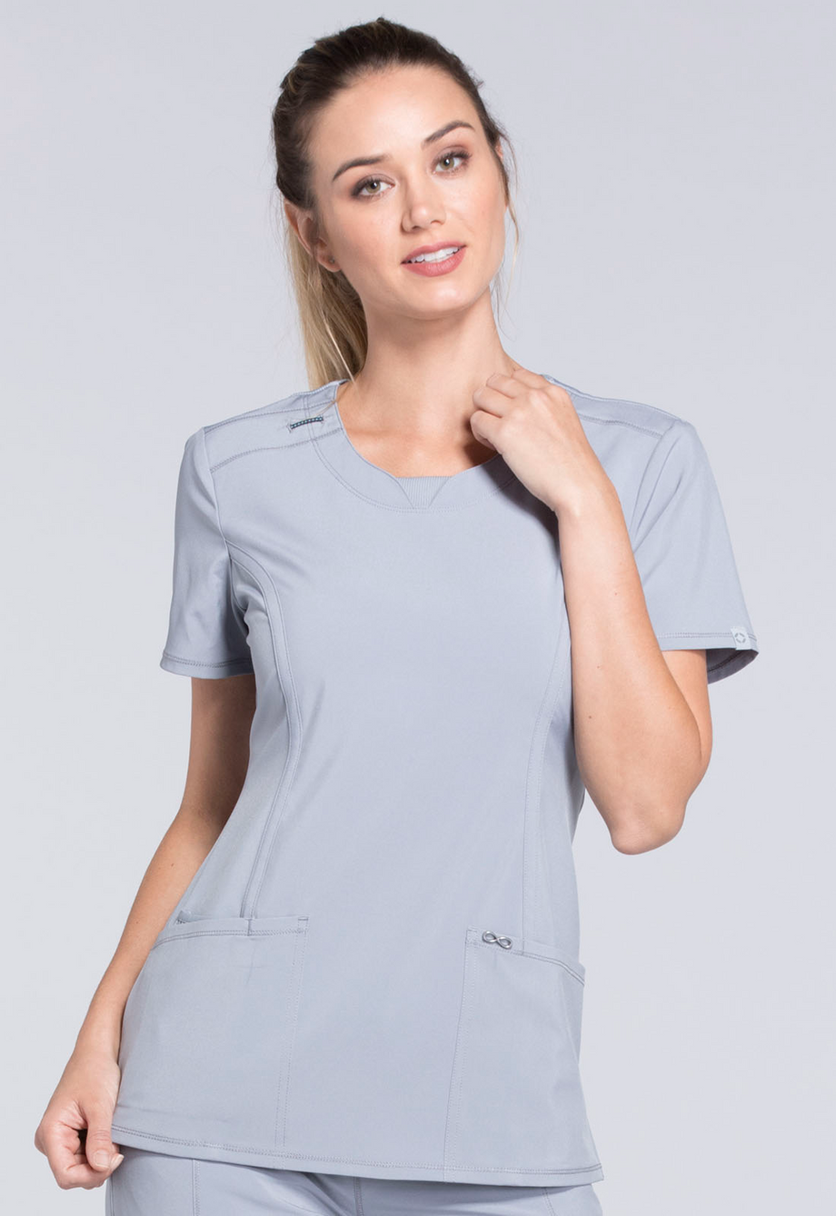 Infinity By Cherokee Women's Solid Round Neck Scrub Top With Top