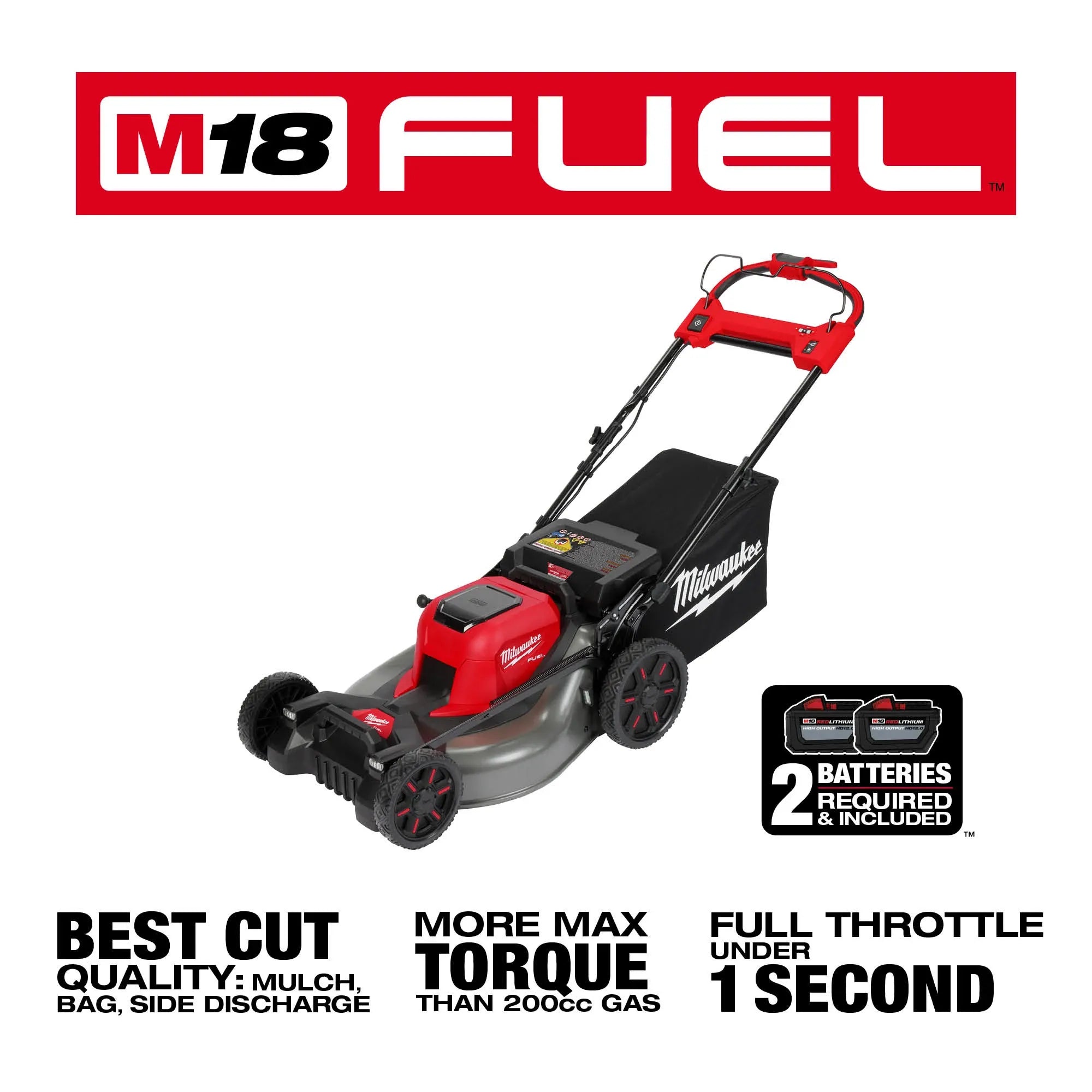 Image of Milwaukee M18 21" Self-Propelled Lawn Mower batteries stack