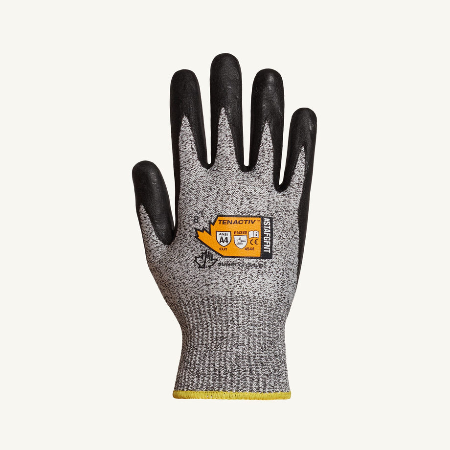 Cut Resistant Gloves- Superior Glove TenActiv™ Black A4 Hi-Viz PU