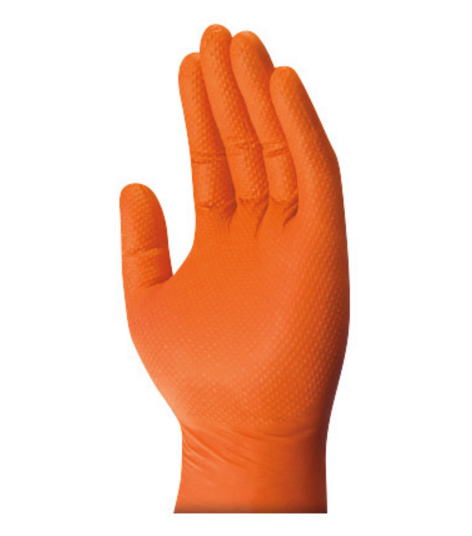 IGNITE gants jetables en nitrile orange sans poudre, boîte de 100.