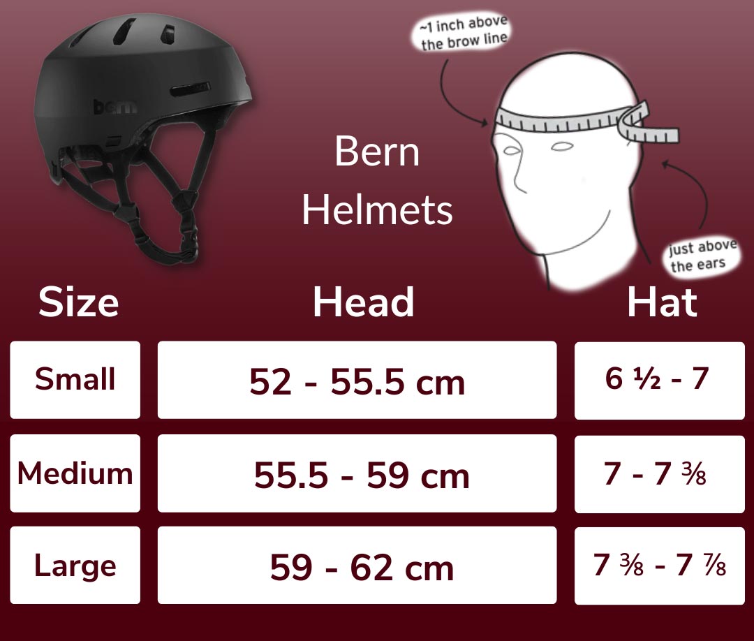 Bike Pretty Size Chart for Bern Macon 2.0 Helmet