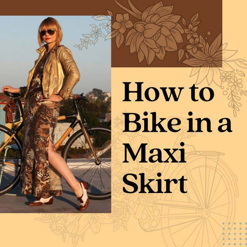 How to Bike in a Maxi Skirt: Blonde woman poses next to a bicycle while wearing a long skirt